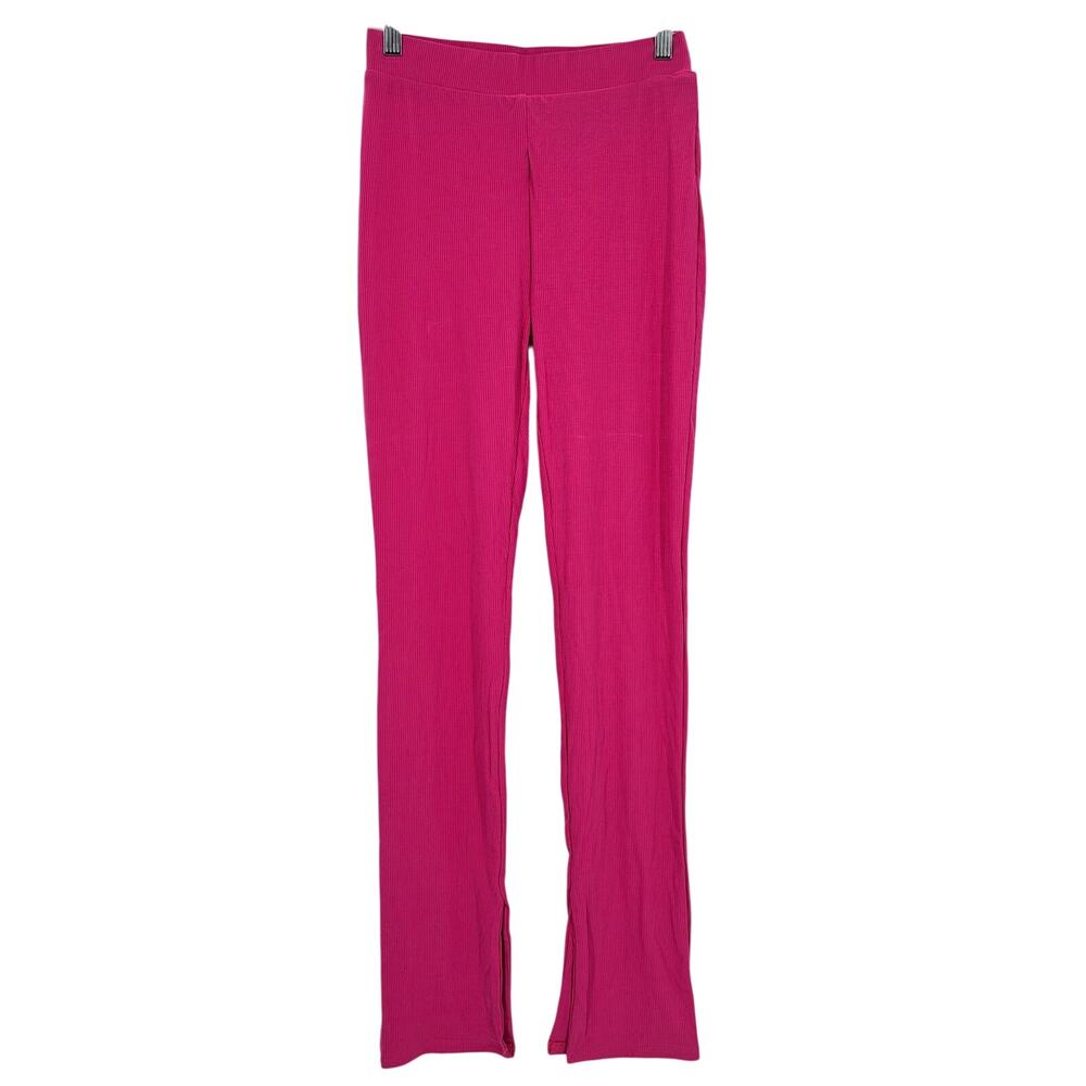 Naked Wardrobe Womans size L Knocking The Bootcut Slit Ribbed Pants Pink NWOT